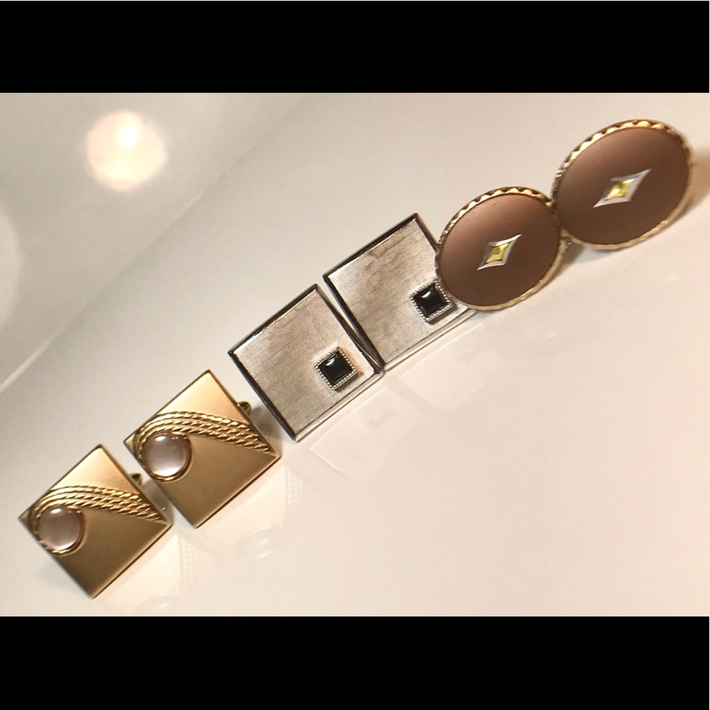 3 pairs of cufflinks 2 square shape Swank 1 oval shape Anson